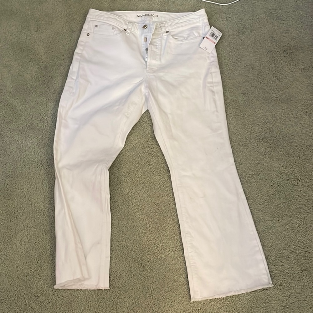 NWT Michael Kors white flare button-fly pants